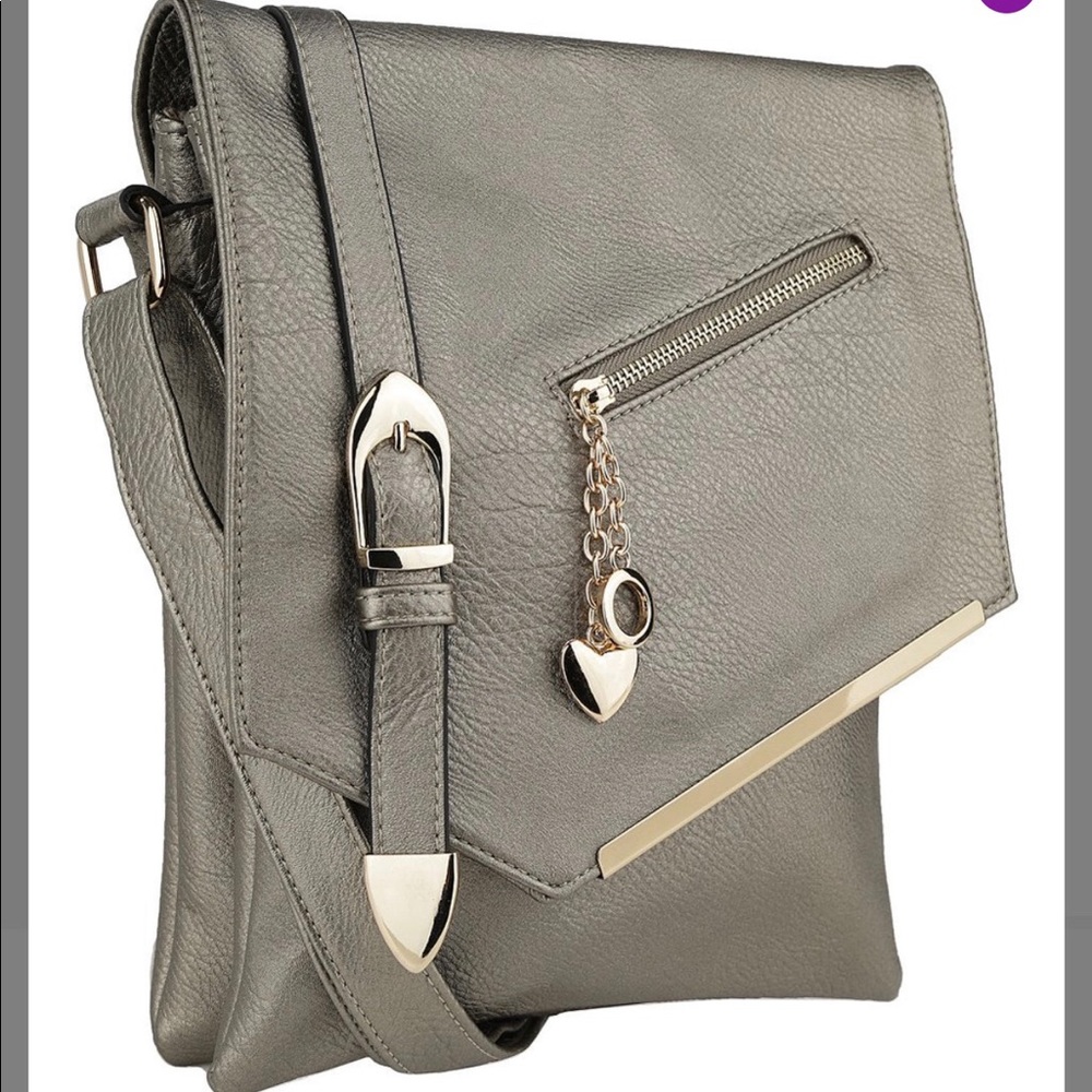 Pewter Asymmetrical Crossbody Bag